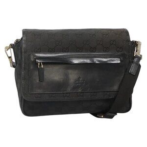 GUCCI GG Canvas Shoulder Bag Black Gold 019 0375 Auth 141991